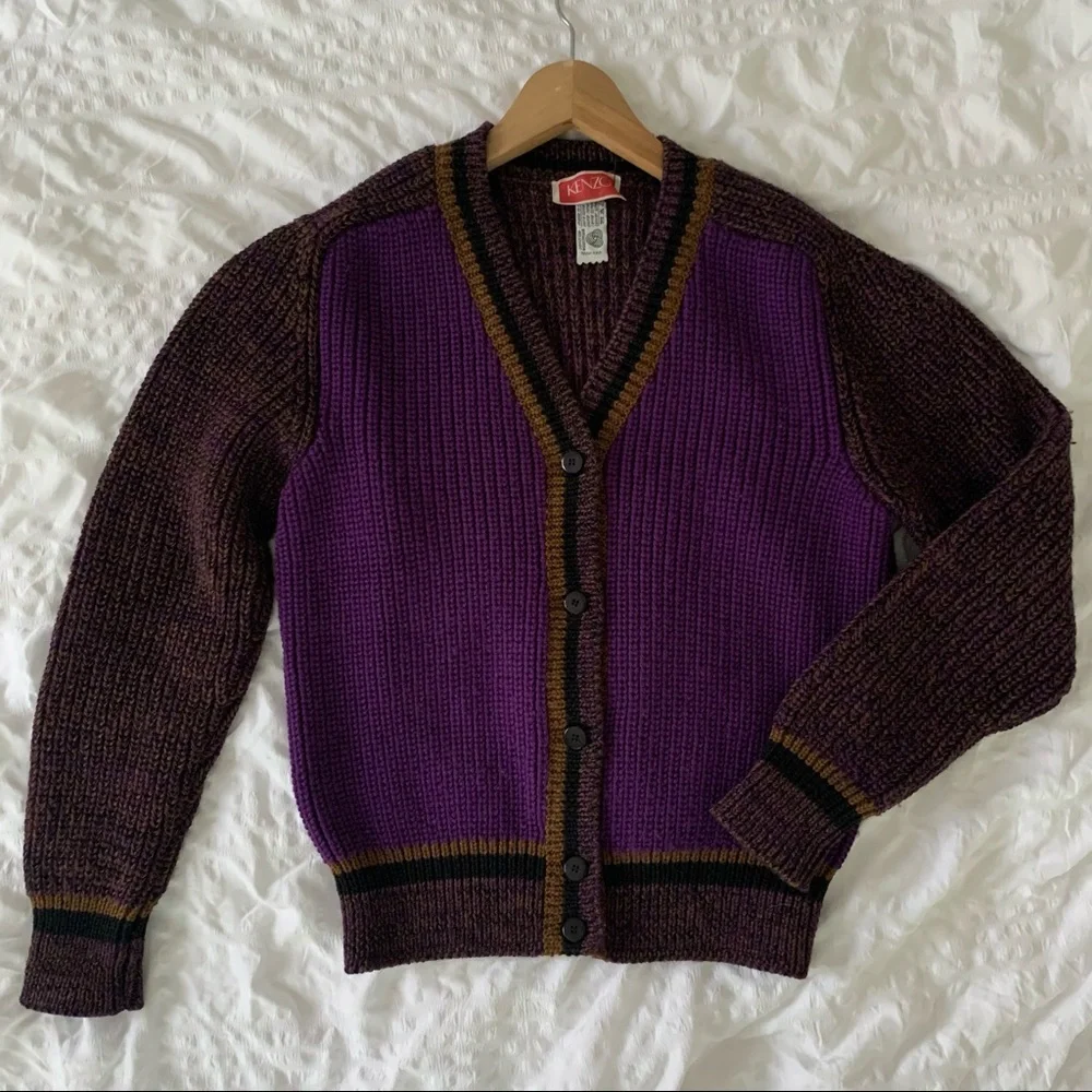 Vintage Kenzo Purple Cardigan Wool Grandpa Sweater - Picture 1 of 11